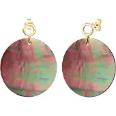 Elli Pendientes 'Perlmuttscheibe' oro / verde / lila oscuro / melón