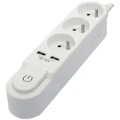 Chacon Alargador , 3 enchufes, USB, 1,5 m,