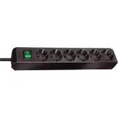 Brennenstuhl Regleta de enchufes Eco-Line, con interruptor, 6 enchufes, color negro, cable de 3 metros, tipo H05VV-F, 3G1,5, referencia 1159500400