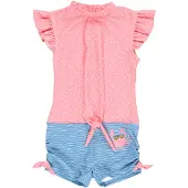 Playshoes Traje de baño azul pastel / altrosa / blanco
