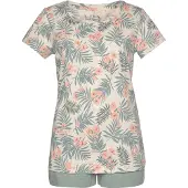 LASCANA Pijama de pantalón corto crema / azul ahumado / salmón