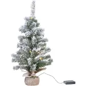 Everlands Árbol de Navidad pequeño de , con base de yute, 60 cm, verde y blanco, con luces cálidas