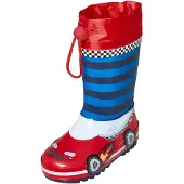 Playshoes Botas de lluvia 'Rennwagen' azul / rojo / blanco