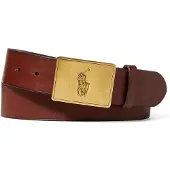 Ralph Lauren para hombre. 405691693002 Cinturón de piel con hebilla de placa con caballo marrón (36), Casual, outlet