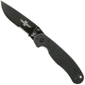 Ontario Navaja RAT-1, negro/negro, hoja dentada