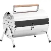 vidaXL : Parrilla portátil de carbón con mesa, acero inoxidable, doble rejilla