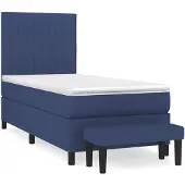 vidaXL Cama con somier y colchón azul , 90x200 cm, tapizada en tela