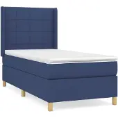 vidaXL Cama con somier y colchón azul, 100x200 cm, tapizada en tela