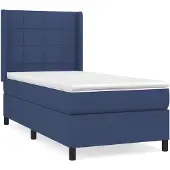 vidaXL Cama con somier y colchón azul , 90x200 cm, tapizada en tela