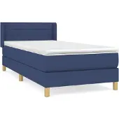 vidaXL Cama con somier y colchón azul , 90x200 cm, tapizada en tela