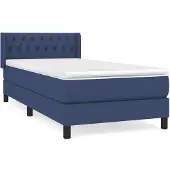 vidaXL Cama con somier y colchón azul , 90x200 cm, tapizada en tela