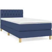 vidaXL Cama con somier y colchón azul, 100x200 cm, tapizada en tela