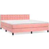 vidaXL Cama con somier y colchón rosa , 180x200 cm, tapizada en terciopelo