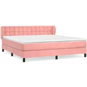 vidaXL Cama con somier y colchón rosa , 160x200 cm, tapizada en terciopelo