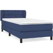 vidaXL Cama con somier y colchón azul , 90x200 cm, tapizada en tela