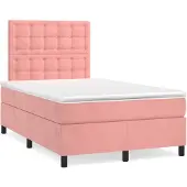 vidaXL Cama con somier y colchón rosa , 120x200 cm, tapizada en terciopelo