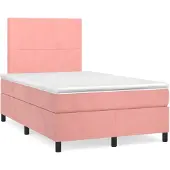 vidaXL Cama con somier y colchón rosa , 120x200 cm, tapizada en terciopelo