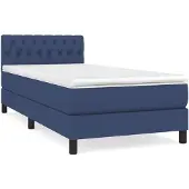 vidaXL Cama con somier y colchón azul, 100x200 cm, tapizada en tela
