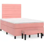vidaXL Cama con somier y colchón rosa , 120x200 cm, tapizada en terciopelo