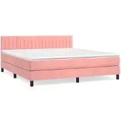 vidaXL Cama con somier y colchón rosa , 180x200 cm, tapizada en terciopelo