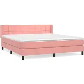vidaXL Cama con somier y colchón rosa , 180x200 cm, tapizada en terciopelo