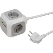 Brennenstuhl 1150100, regleta de enchufes ALEA-Power con cargador USB de 4 tomas (2x USB, con cable de 1,4 metros y protección reforzada contra el contacto)