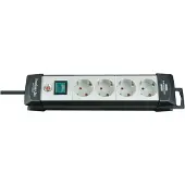 Brennenstuhl Regleta de enchufes Premium-Line, 4 enchufes, color negro/gris claro, 1,8 metros, cable H05VV-F 3G1,5, referencia 1951540100