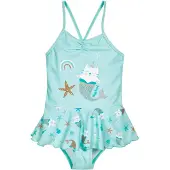 Playshoes Traje de baño 'Einhornmeerkatze' aqua / blanco