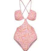 LASCANA Traje de baño 'Lisa' naranja / rosa / rosa claro / blanco