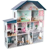 Deqube Casa De Muñecas De Madera Premium De 4 Pisos