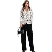Desigual , Blazer recta texto y flores, Algodon, Blanco, XS