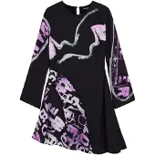 Desigual , Vestido corto asimétrico letras, Poliester, Negro, S