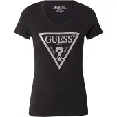 GUESS para mujer. W5RI11J1314 Camiseta logotipo Shiny negro (XS), Casual, Algodón, Manga corta, outlet 2026.
