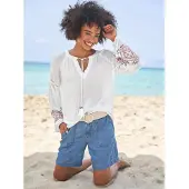 HEINE Blusa ecru / azul claro / verde / rojo