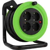 REV - Carrete de cable pequeño, 4 tomas, 15 metros, verde y