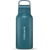 LifeStraw Go Laguna Teal GOST-1L-TEAL Stainless Steel, botella de agua con filtro de 2 fases, 1L
