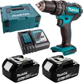 Makita Taladro atornillador percutor inalámbrico DHP482RTJ, 18V, con 2 baterías