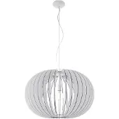 Eglo Lámpara colgante grande de madera, color blanco y detalles plateados, compatible con tecnología LED, diámetro de 70 cm, altura de 150 cm, índice de protección IP20
