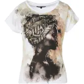 KOROSHI Camiseta marrón / marrón oscuro / oro / blanco