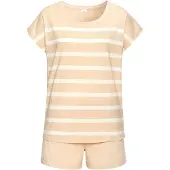 s.Oliver Pijama de pantalón corto beige / blanco
