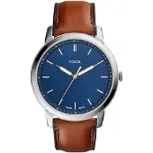 Fossil Reloj analógico 'The Minimalist 3H' azul oscuro / marrón / plata