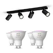 Philips Hue Pack: X4 Focos Kosipo (negro) + 4 Bombillas Gu10 Rgb