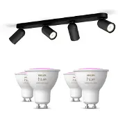 Philips Hue Pack: X4 Focos Pongee (negro) + 4 Bombillas Gu10 Rgb