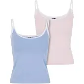 Urban Classics Top azul / rosa claro / blanco