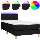 Syfax Cama box spring con colchón LED tela negro 80x200 cm