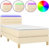 Syfax Cama box spring con colchón y LED tela crema 90x190 cm