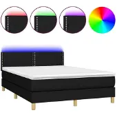 Syfax Cama box spring colchón y luces LED tela negro 140x200 cm