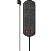 Hama 223164: regleta de enchufes de 10 tomas con protección contra sobretensiones, 2,0 metros, color negro