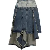 Desigual , Falda larga doble cintura, Algodon, Azul, L