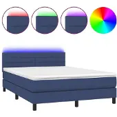 Syfax Cama box spring colchón y luces LED tela azul 140x200 cm